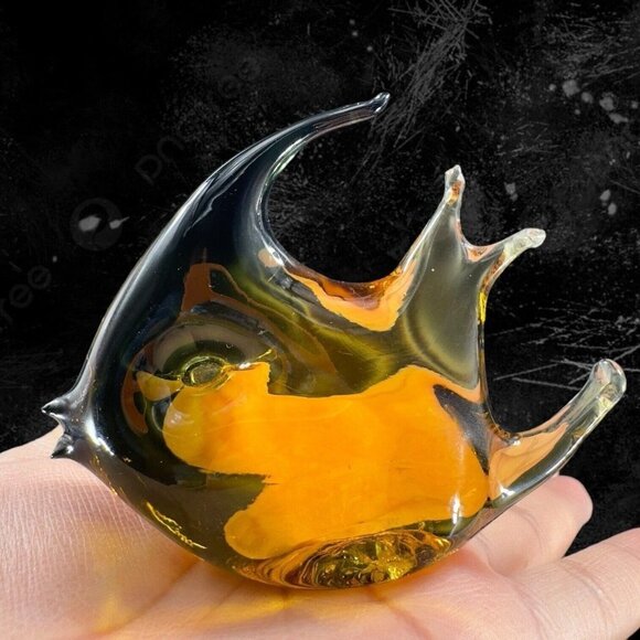 Venetian Hand Blown Fish Art Glass Figurine Hand Made In Italy Amber Smokey VTG - Picture 1 of 14